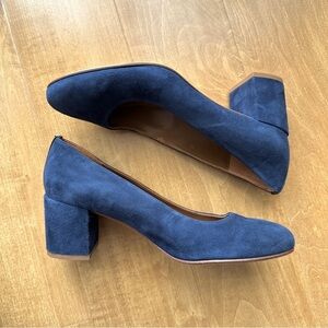 Margaux The Heel Blue Suede Block Heels, US Size 8